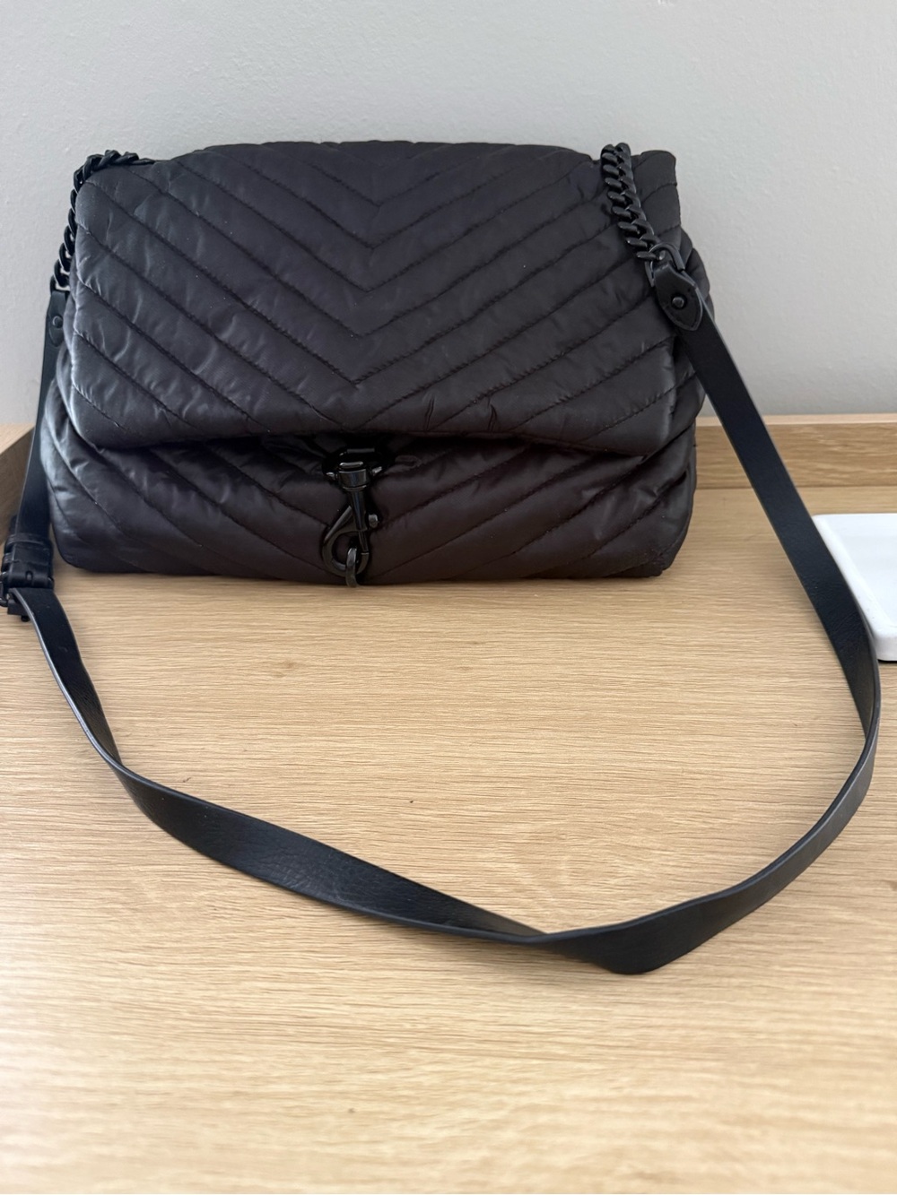 Rebecca Minkoff Edie Nylon Quilted Black Shoulder Bag with Chain Strap
